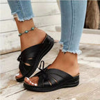 Damen bunte Slip-On Pantoletten mit dekorativem Knoten R&B