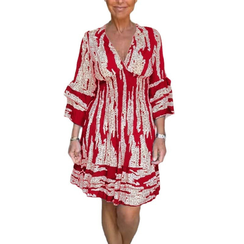 Damen Sommerkleid mit eleganten Volantärmeln und V-Ausschnitt R&B