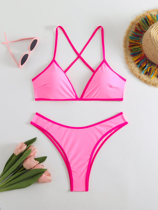 Damen Bikini-Set mit modischen X-Trägern und hoch geschnittenem Bottom R&B