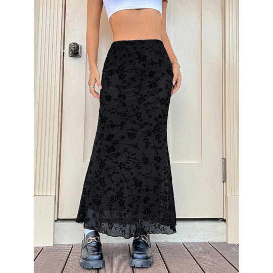 Damen Eleganter Maxirock mit floralem Design und leichtem Stoff R&B