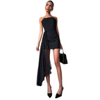Damen Elegant abgeschnittenes Minikleid mit asymmetrischem Rock R&B