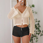 Damen Luftiger Häkelstrandpullover R&B