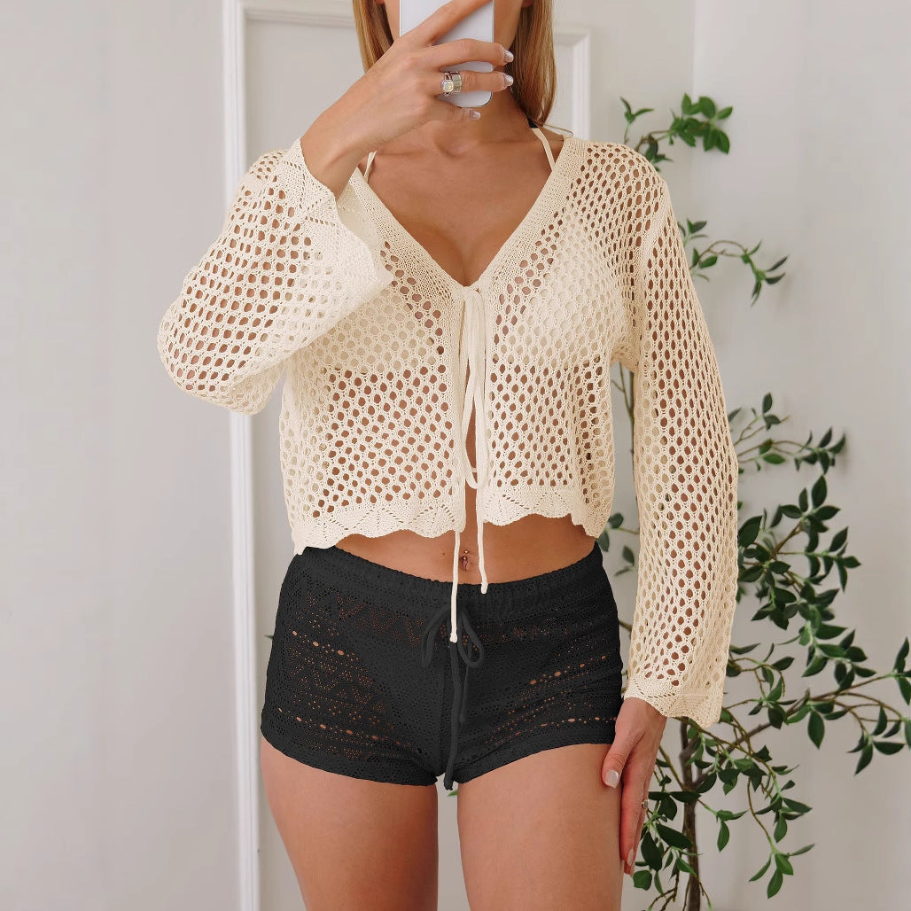 Damen Luftiger Häkelstrandpullover R&B