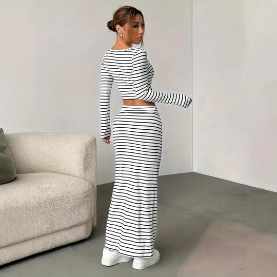 Damen Maxikleid im modernen Streifenlook R&B