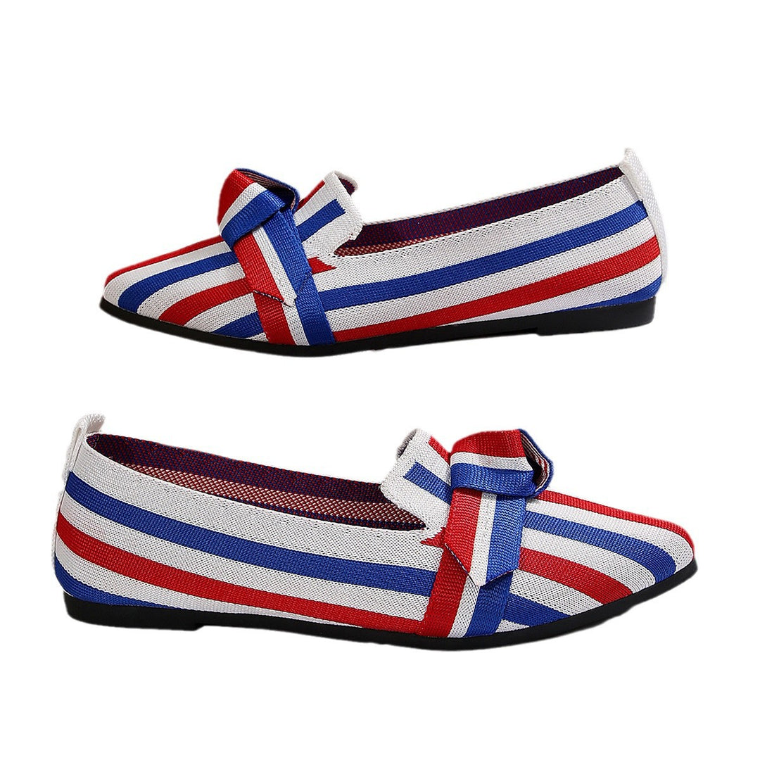 Damen Ballerinas mit modischem Streifenmuster und dekorativem Schleifen-Detail R&B