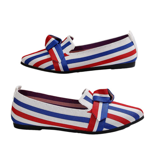 Damen Ballerinas mit modischem Streifenmuster und dekorativem Schleifen-Detail R&B