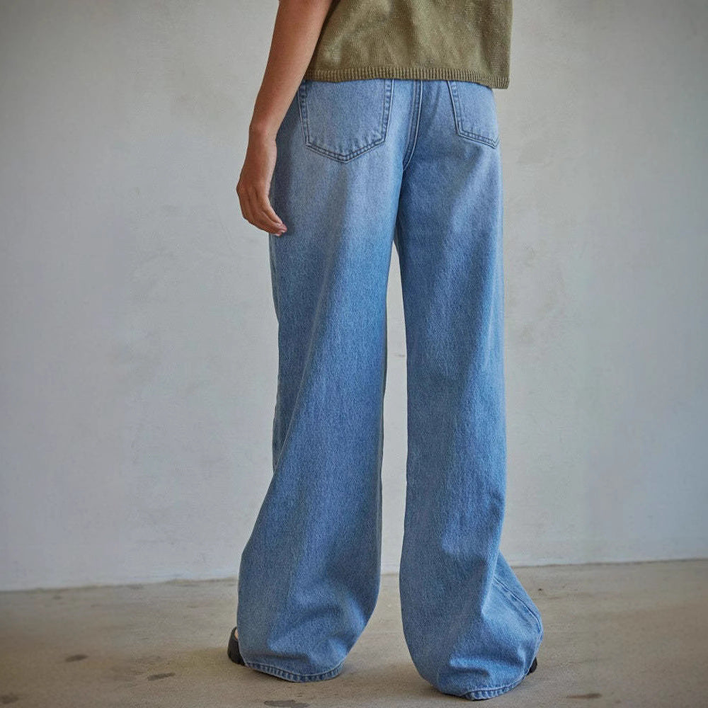 Damen Weit geschnittene Jeans im Vintage-Stil mit hohem Bund und eleganten Nähten R&B