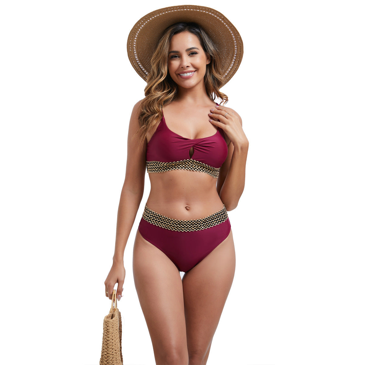 Damen Hochtailliertes Bikini-Set mit modischen Akzentdetails R&B