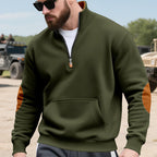 Herren nan Halbzip-Sweatshirt mit Stehkragen, Kängurutasche und kontrastierenden Ellbogenpatches R&B