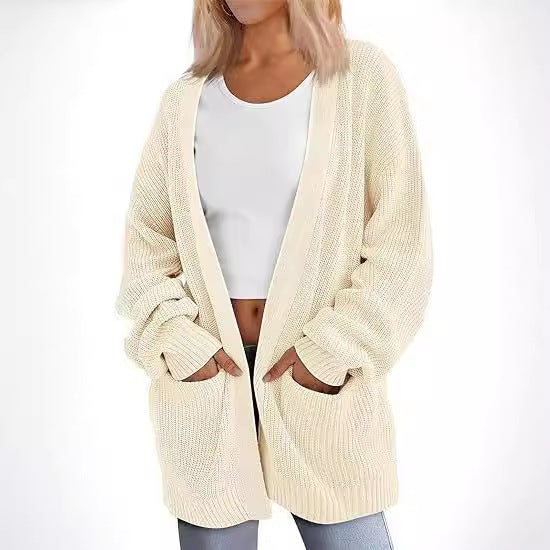 Damen Grobstrick Cardigan mit offenem Schnitt und praktischen Taschen R&B