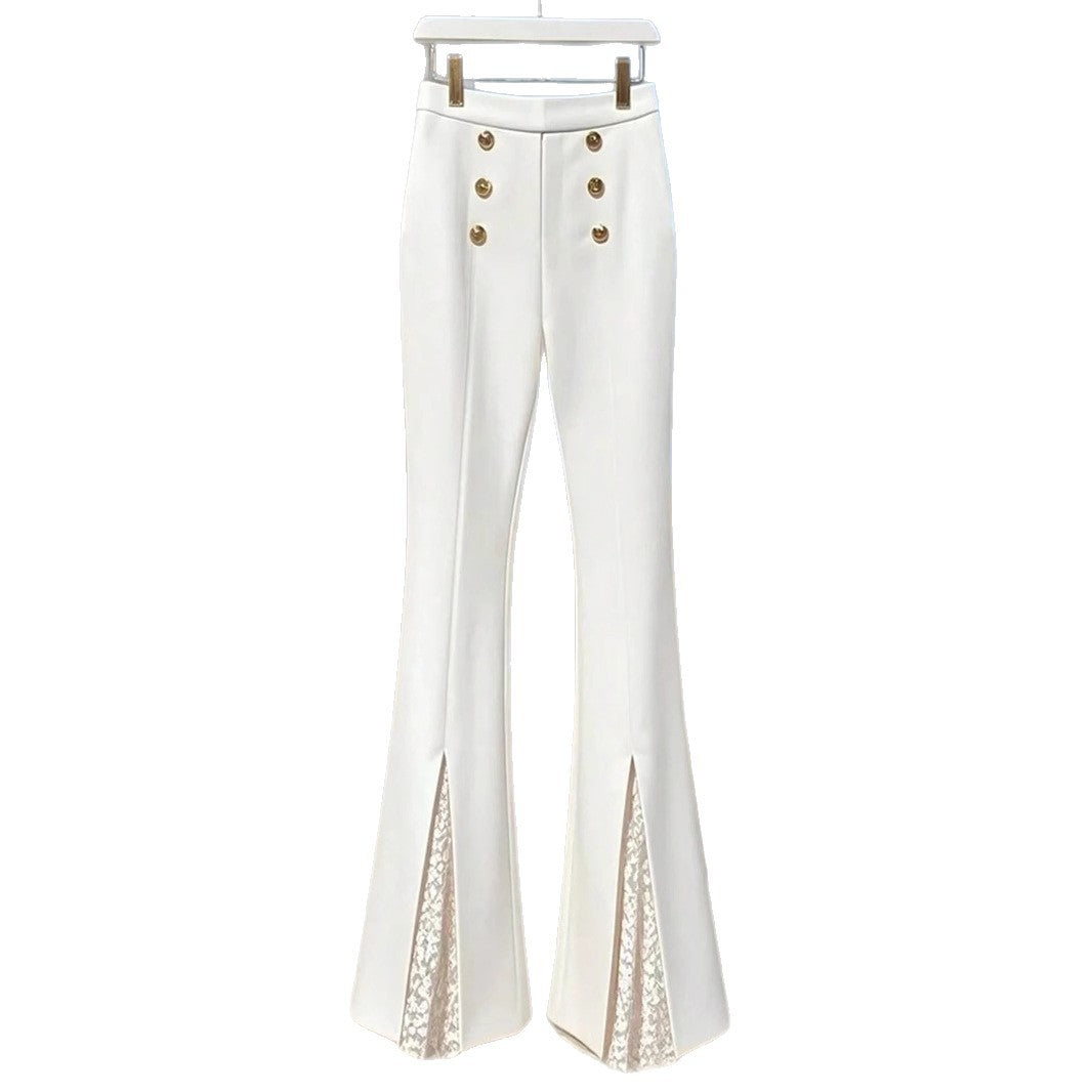 Damen Modische Flared-Hosen mit eleganten Knopfdetails und seitlichem Schlitz R&B