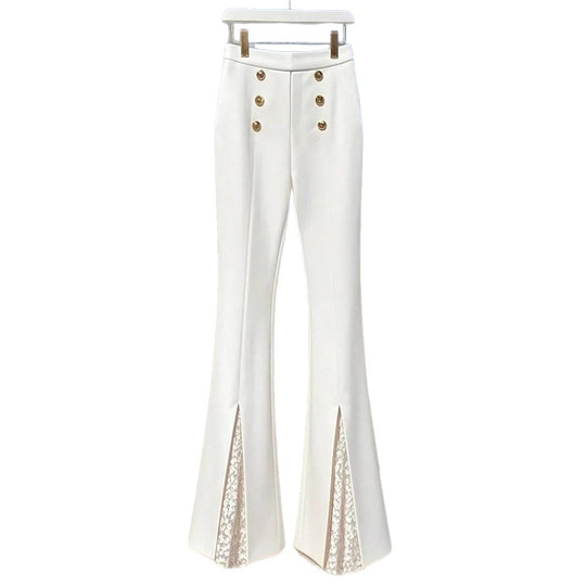 Damen Modische Flared-Hosen mit eleganten Knopfdetails und seitlichem Schlitz R&B