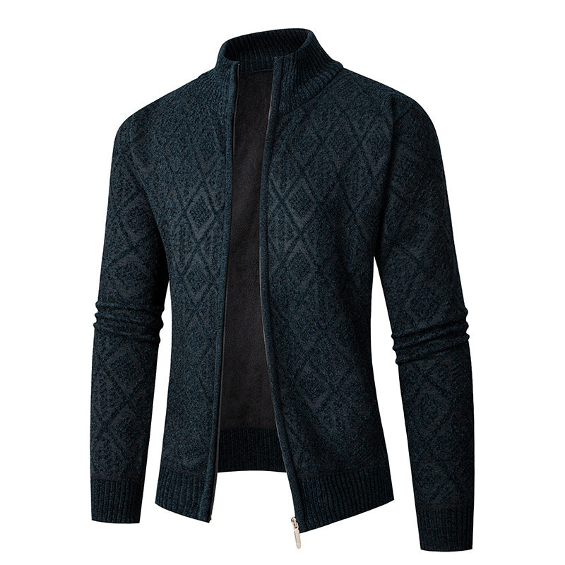 Herren Strickjacke mit modernem Zipper und stilvollem Rautenmuster