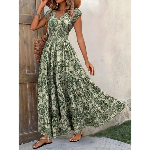 Damen Maxikleid mit nostalgischem Blumenmuster und voluminösem Rock R&B