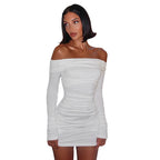 Damen Minikleid mit Off-Shoulder-Design und raffinierten Rüschendetails R&B
