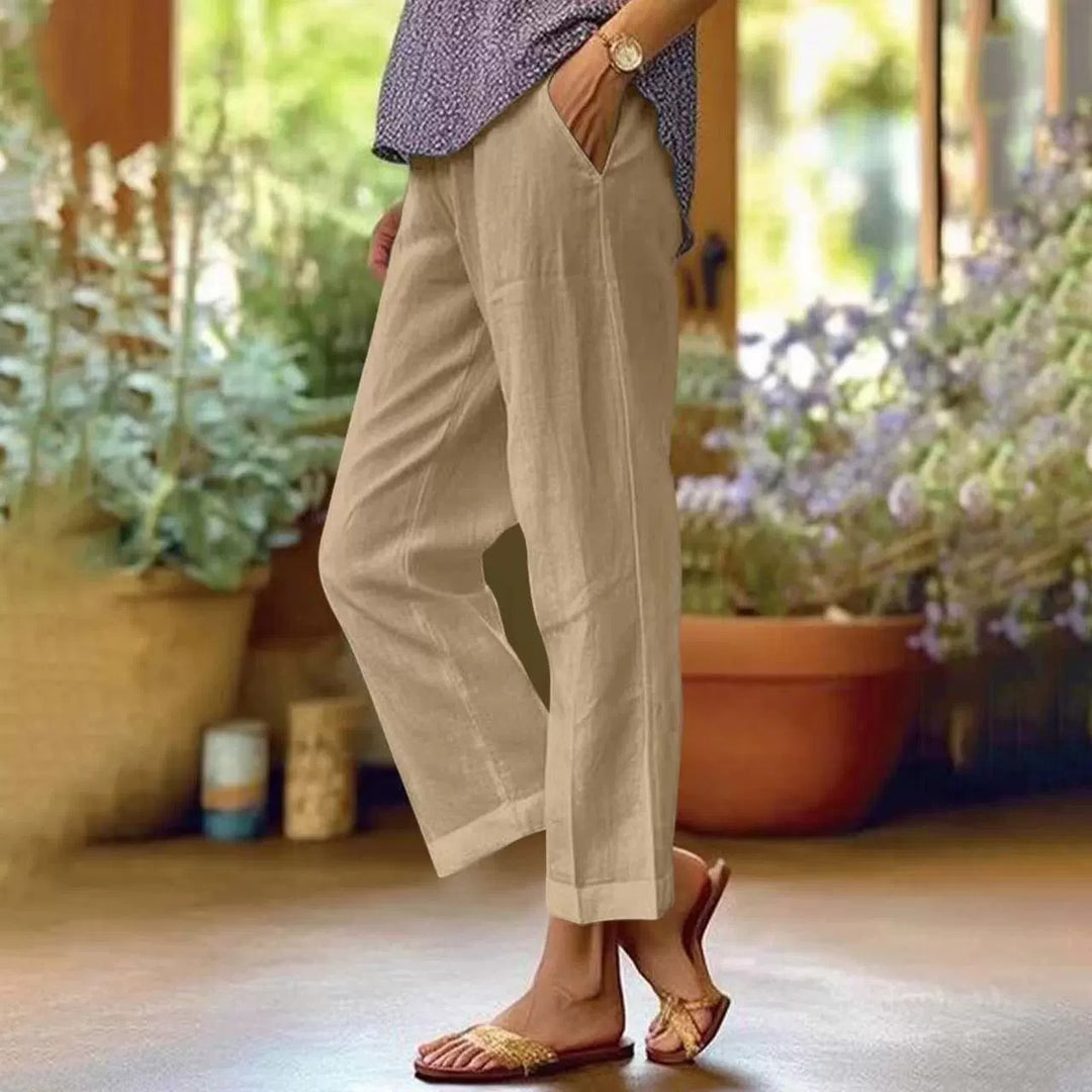 Damen Leinenhose mit weitem Schnitt und praktischen Taschen R&B