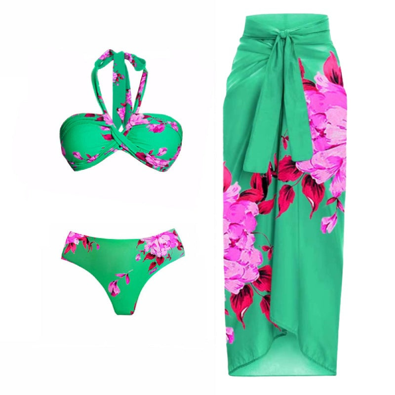 Damen Strand-Bikini-Set mit asymmetrischem Oberteil und elegantem Maxi-Rock R&B