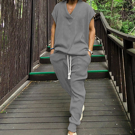 Damen lässiges Freizeit-Outfit mit strukturiertem Oberteil und bequemen Hosen R&B