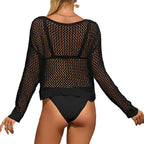 Damen lässiger Häkel-Strandpullover mit weitem Schnitt und V-Ausschnitt R&B