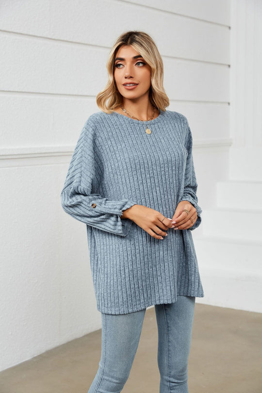 Damen lockeres Strickoberteil mit Baumwolldetail R&B