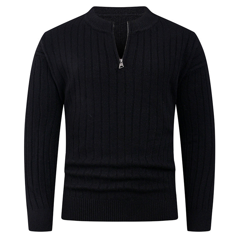 Herren Strickpullover mit hohem Kragen und modernem Reißverschluss R&B