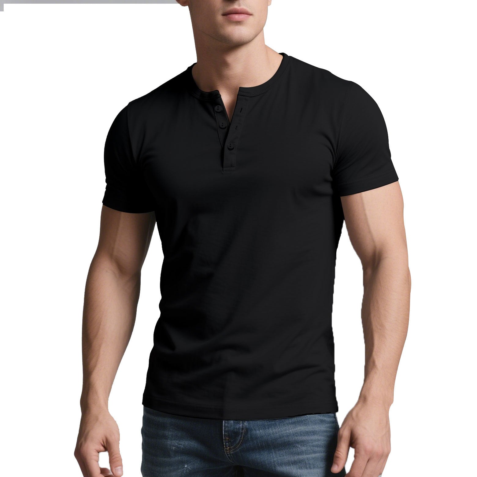 Herren nan kurzes Henley-Shirt mit dezenter Knopfleiste und figurbetontem Schnitt R&B
