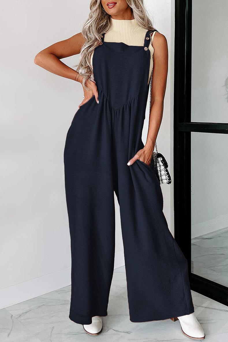 Damen lässiger Jumpsuit mit weit geschnittenem Bein und dekorativen Knopfdetails R&B