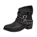 Damen modische Ankle Boots mit dekorativen Schnallen und stabiler Profilsohle R&B