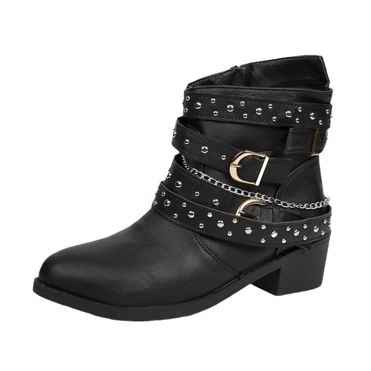 Damen modische Ankle Boots mit dekorativen Schnallen und stabiler Profilsohle R&B