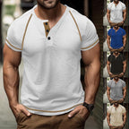 Herren Kurzarm-Henley-T-Shirt mit strukturierter Oberfläche und praktischer Knopfleiste R&B