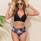 Damen Hochtailliertes Triangel-Bikini-Set mit floralem Design R&B