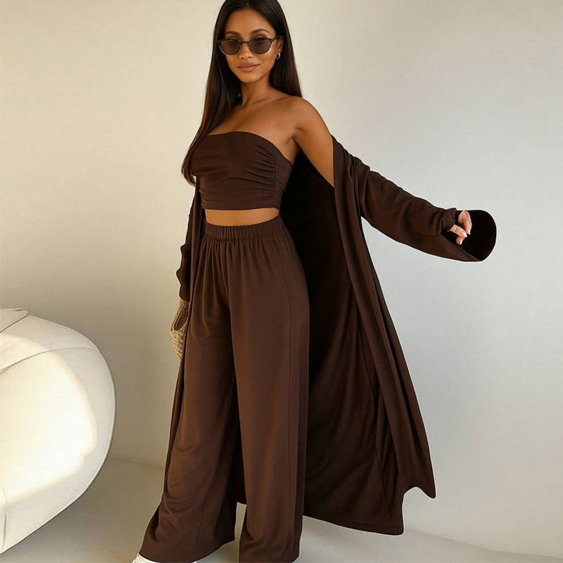 Damen elegantes 3-teiliges Set mit weitem Hosen und tailliertem Oberteil R&B