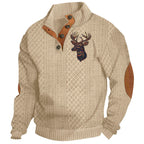 Herren nan Heritage-Strukturpullover mit Stehkragen Lederimitat-Besatz Ellenbogen-Patches und Halbknopfleiste R&B