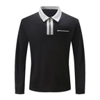 Herren nan elegantes Langarm-Poloshirt mit markantem Stehkragen Metall-Kurzreißverschluss und Brustleistentasche R&B