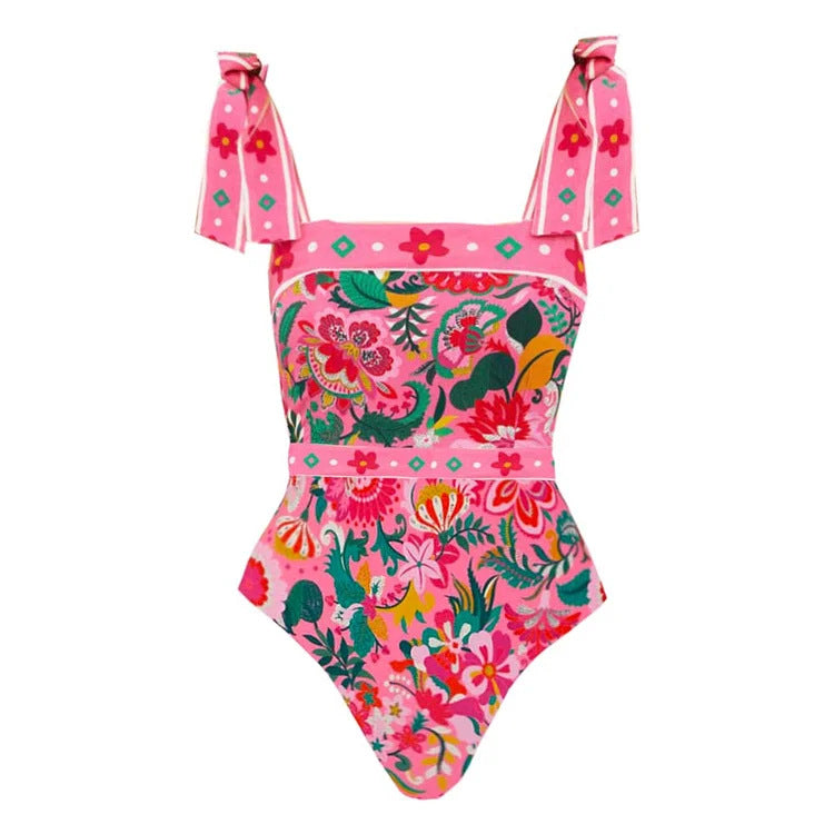 Damen Floral Motive Badeanzug mit verspieltem Trägerdesign R&B