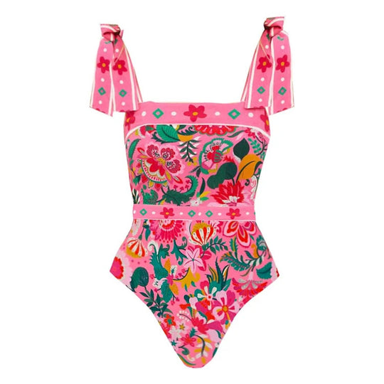 Damen Floral Motive Badeanzug mit verspieltem Trägerdesign R&B