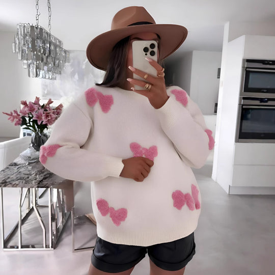 Damen gemütlicher Pullover mit modernem Herzdesign und weichem Strick R&B