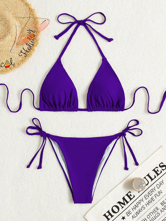 Damen Triangel-Bikini mit verstellbaren Bändern und elastischem Taillenbund R&B