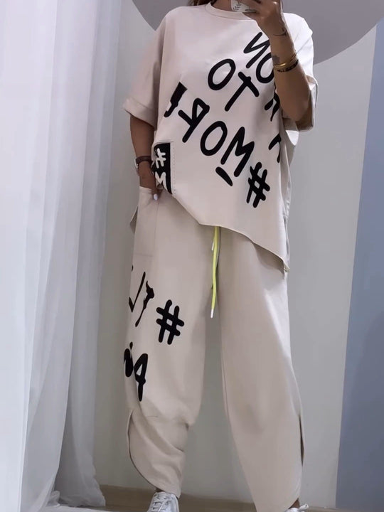 Damen lässiger Oversized Sweater und Jogginghose-Set R&B
