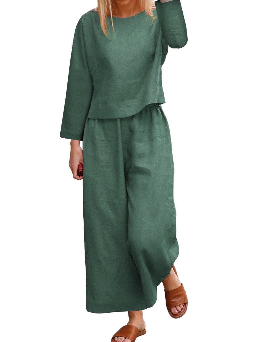 Damen lässiges Langarm-Set mit weiten Hosen R&B