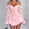 Damen Verspieltes Mini-Kleid mit Rüschen und schulterfreiem Design R&B