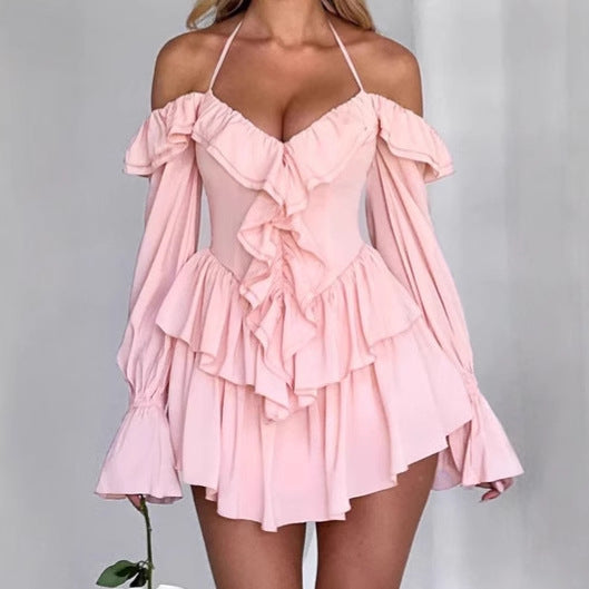 Damen Verspieltes Mini-Kleid mit Rüschen und schulterfreiem Design R&B