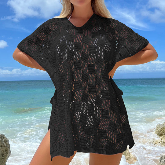 Damen luftiger Häkel-Strandüberwurf mit modernem Netzdesign R&B