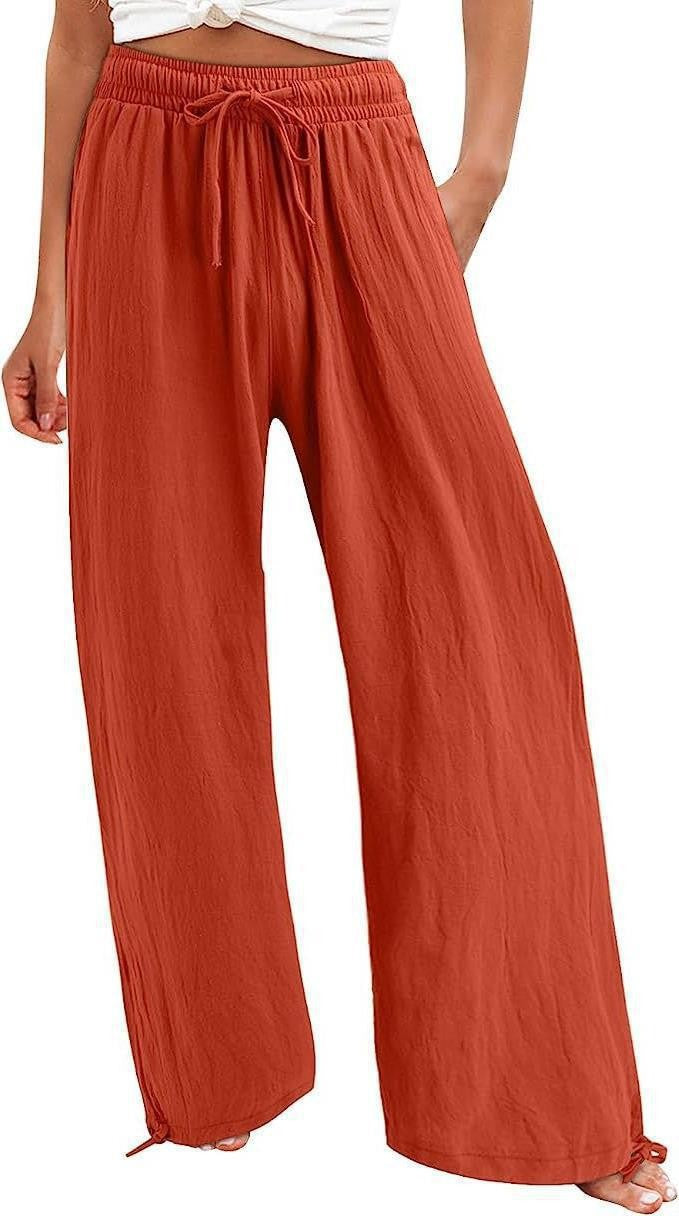 Damen weite Sommerhose mit elastischem Bund und Bindegürtel R&B