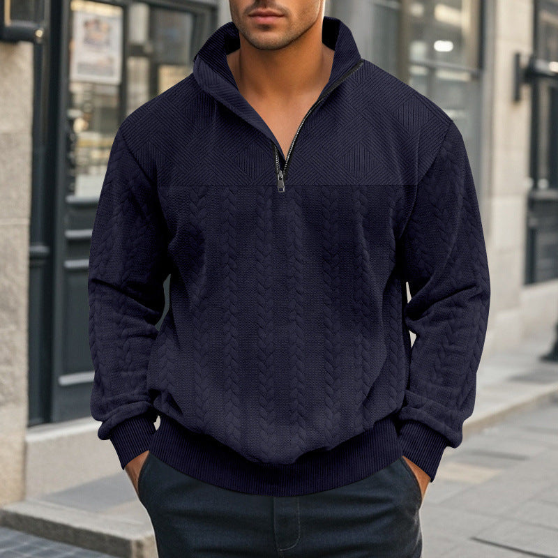 Herren Pullover mit strukturierter Optik und hohem Kragen R&B