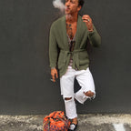 Herren Strickjacke mit praktischer Gürtelschnalle und modischem Waffelmuster R&B