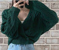 R&B | Strickjacke Lockere Passform Wollmix Kürze Länge Kabelstrick Knöpfe
