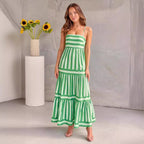 Damen Maxikleid mit schmalen Trägern und gestreiftem Design R&B