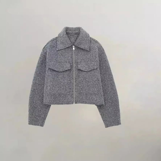 Damen cropped Winterjacke mit klassischem Kragen und Brusttaschen R&B