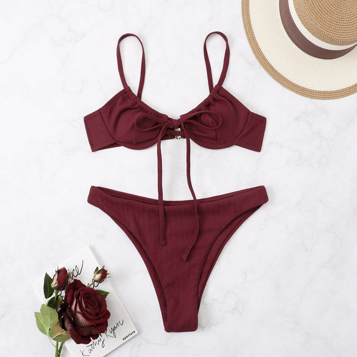 Damen Hochgeschnittener Triangel-Bikini mit dekorativem Knoten